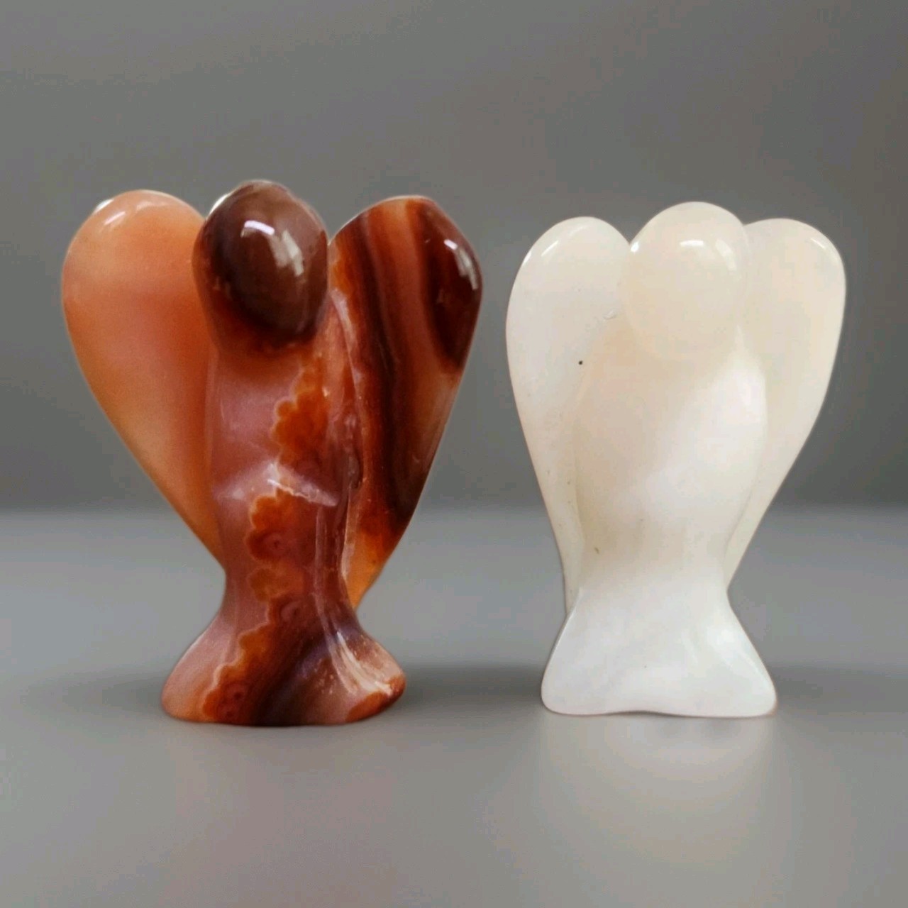 Lot Of 2 Polished Red Cherry Agate & Milky Quartz Carved Angels – USA