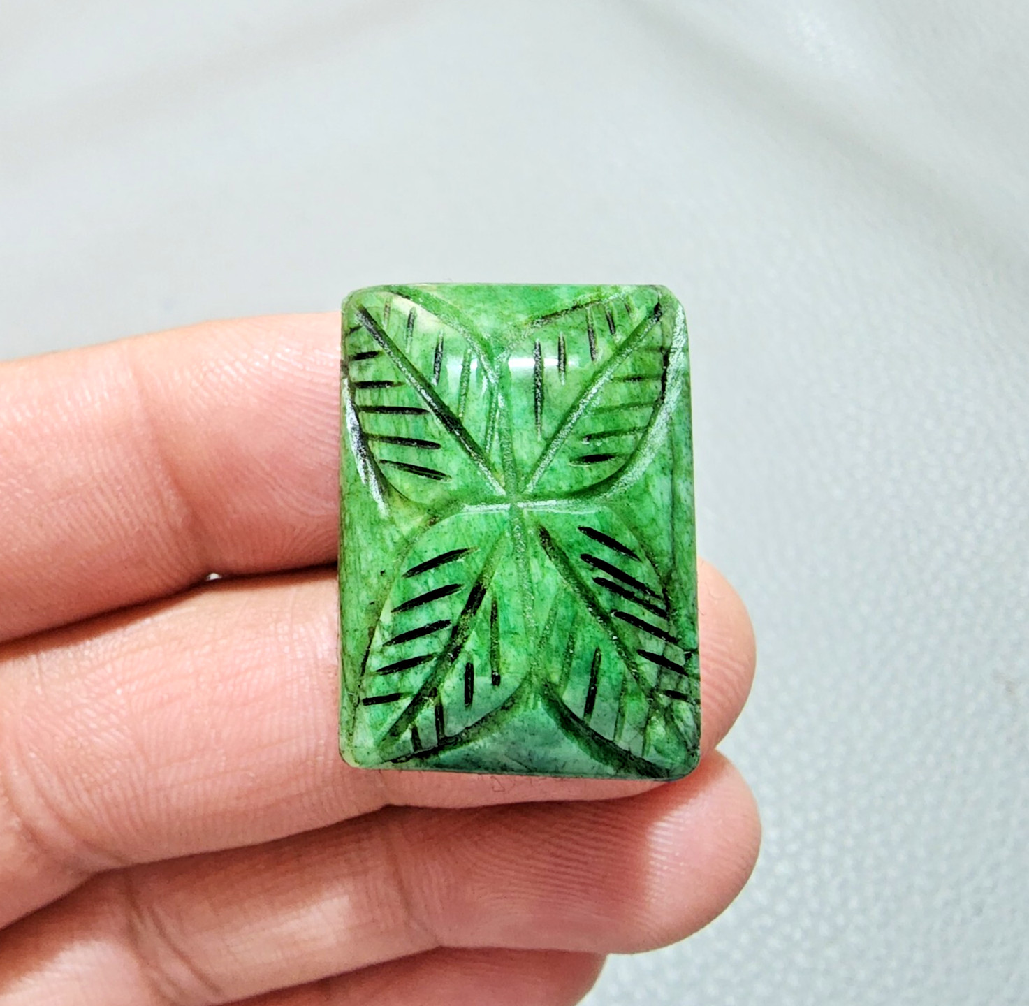 93.6 Crt Attractive Green Brazilian Emerald Rectangle Cut Carving Loose Gemstone