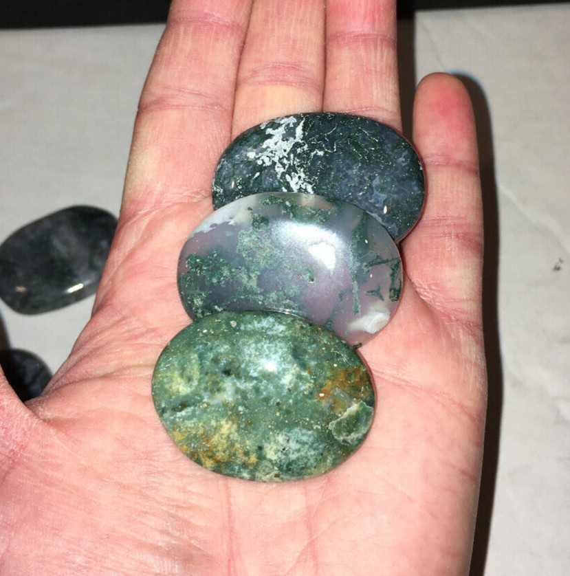 Natural Moss Agate Palm Stone Green Rock Crystal Healing Reiki Polish Worry Ston