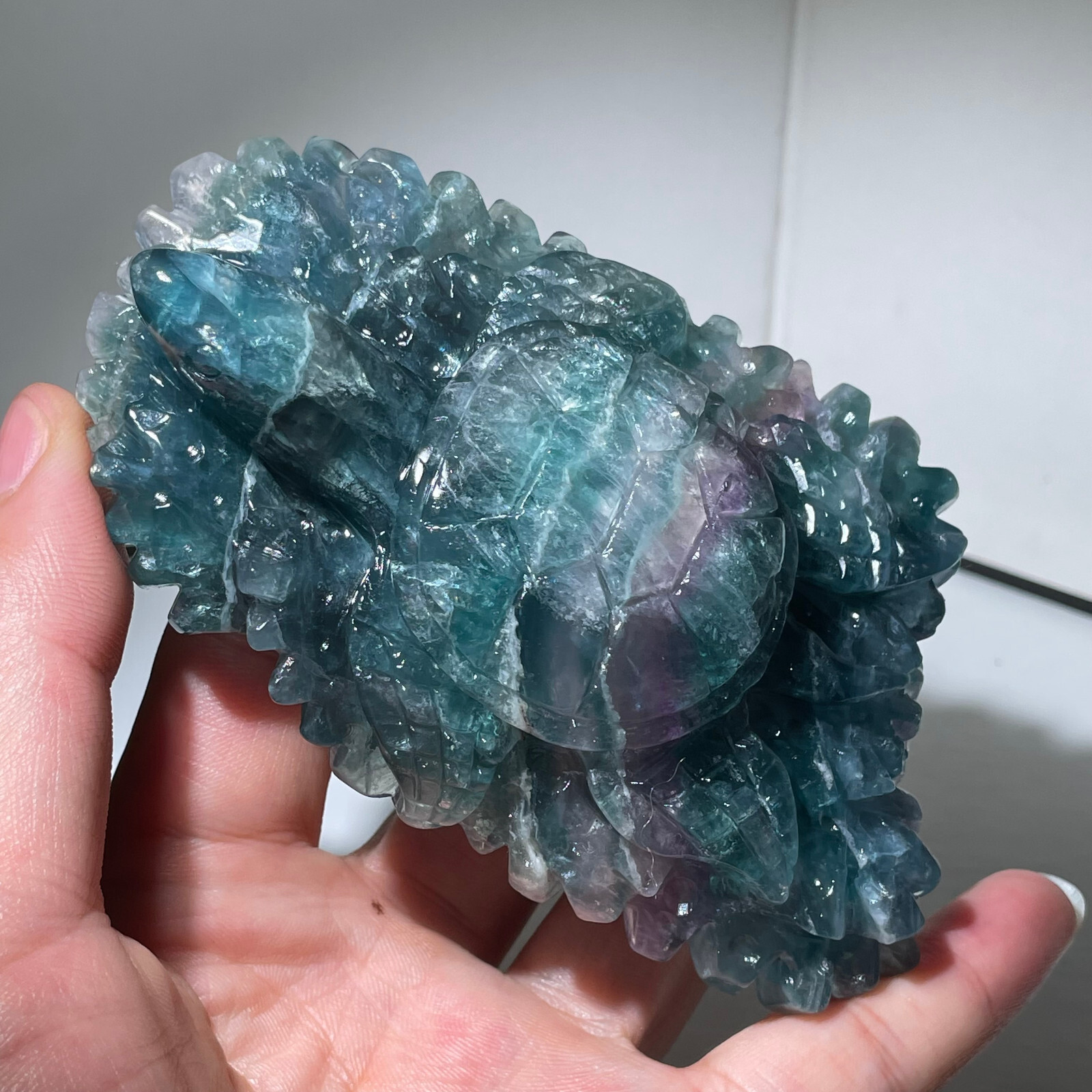 280g Natural Color fluorite Quartz Crystal sea turtle Skull Reiki Healing Gift
