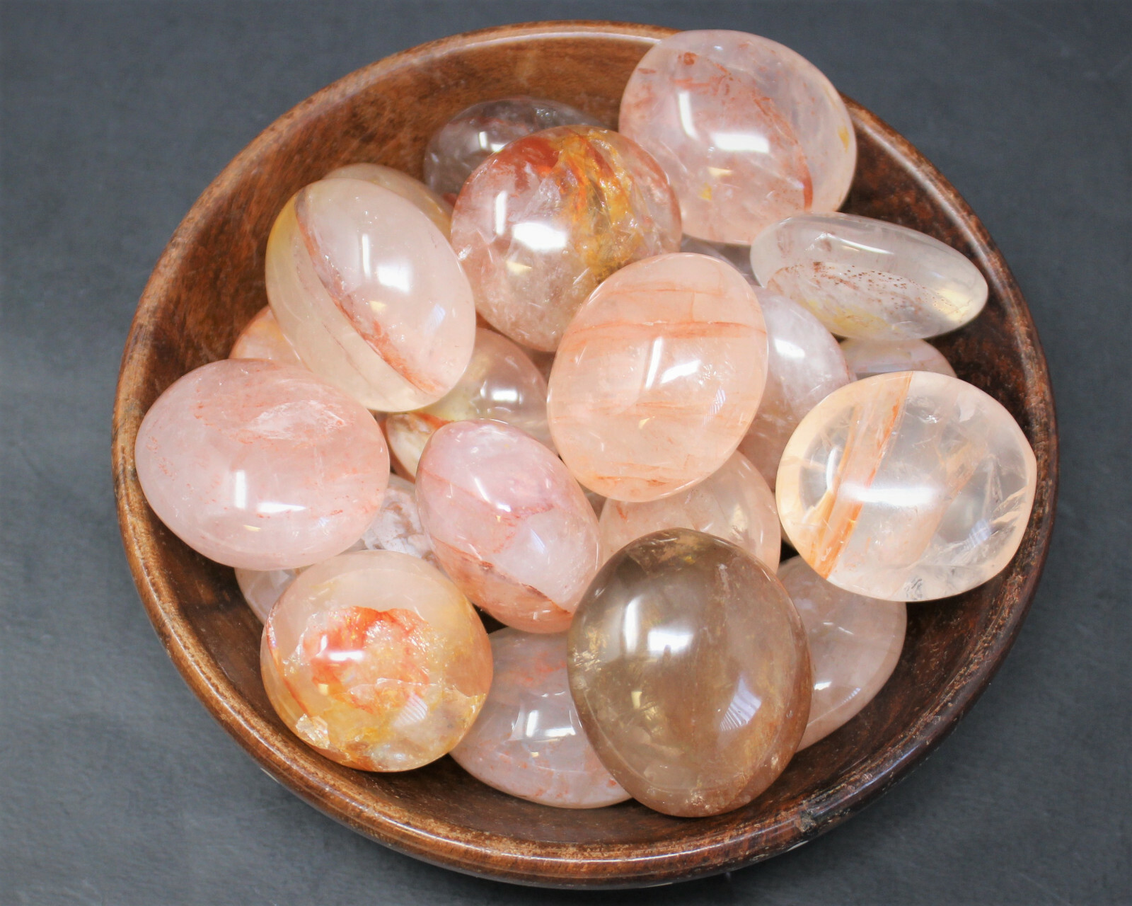 Hematoid Quartz Hand Polished Stones: Clear Quartz Pebbles, Fire Quartz Crystal
