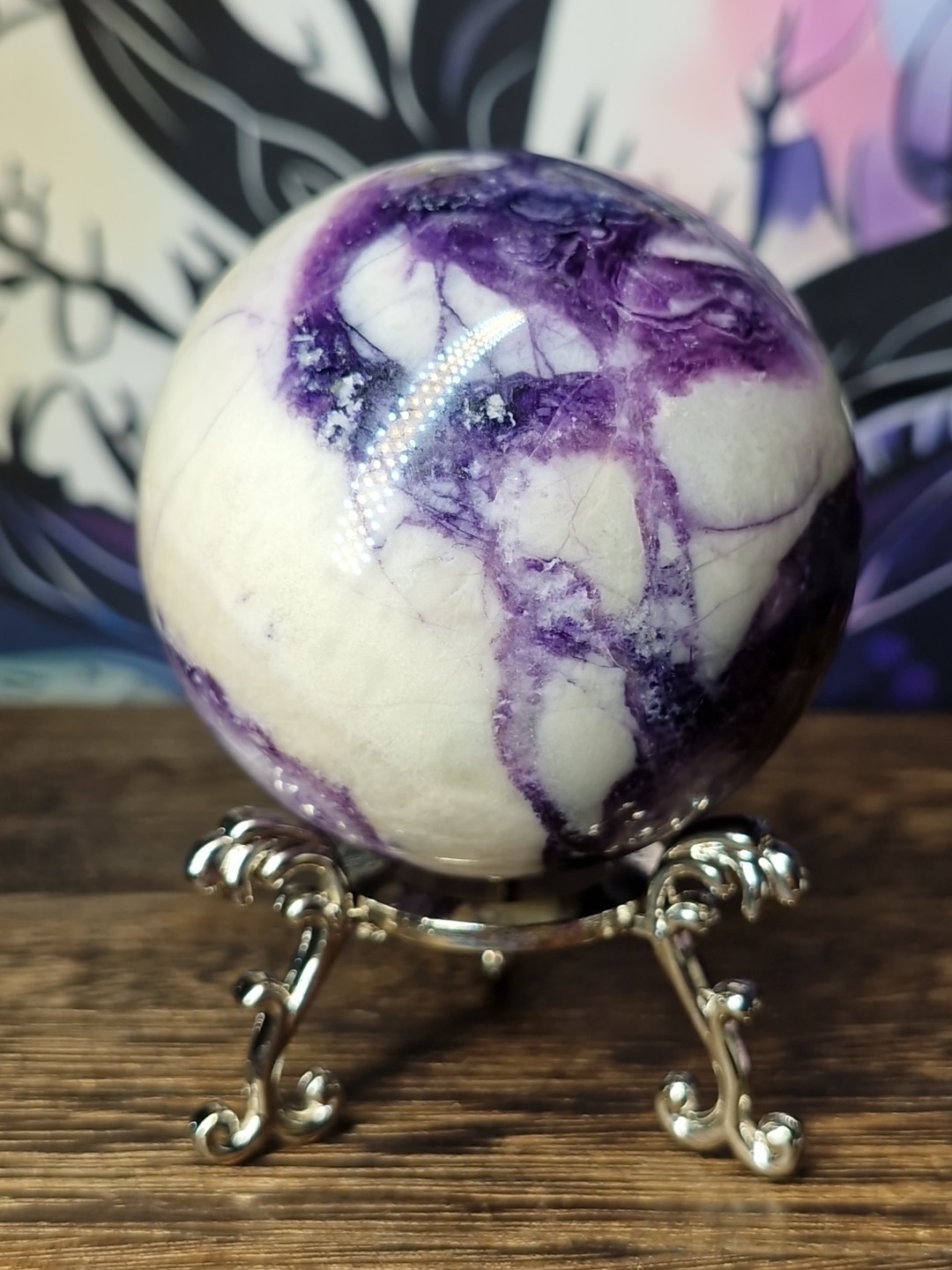 Beautiful Rare Bertrandrite Crystal Sphere 60mm 316g & Stand