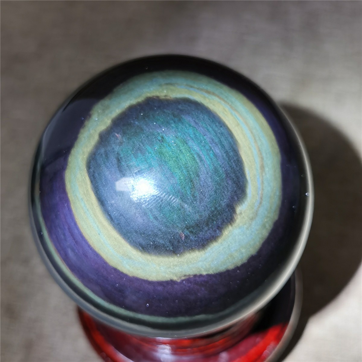 384g 4A Grade Natural Rainbow Eye Obsidian Quartz Crystal Sphere Energy Healing