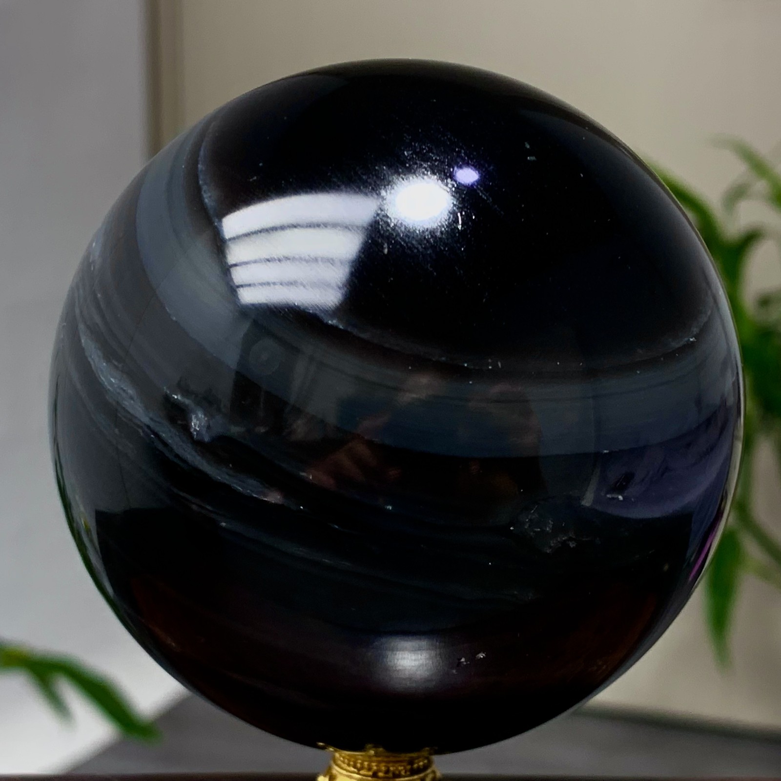 1.43LB Natural Silver Black Obsidian Sphere Quartz Crystal Ball Healing