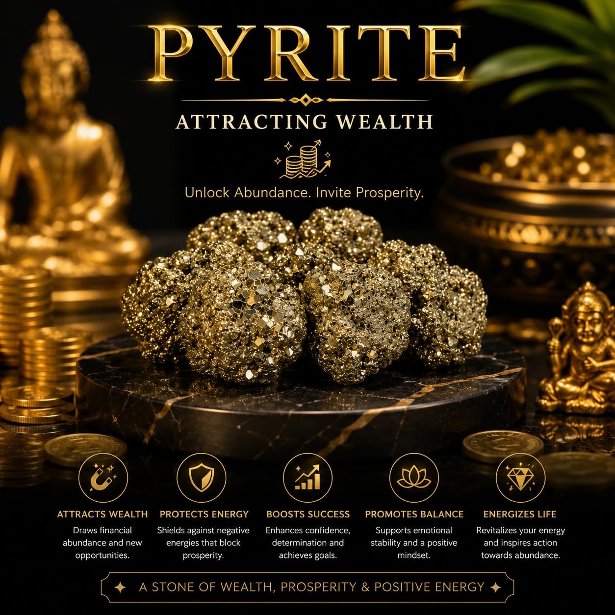 Natural Raw Pyrite Crystal Cluster – Stone of Prosperity and Confidence – Hea…