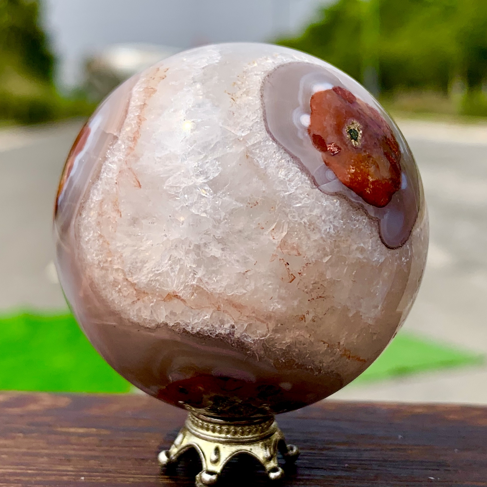 164GNatural Silk agate Sphere Quartz crystals Balls Reiki Healing Gem