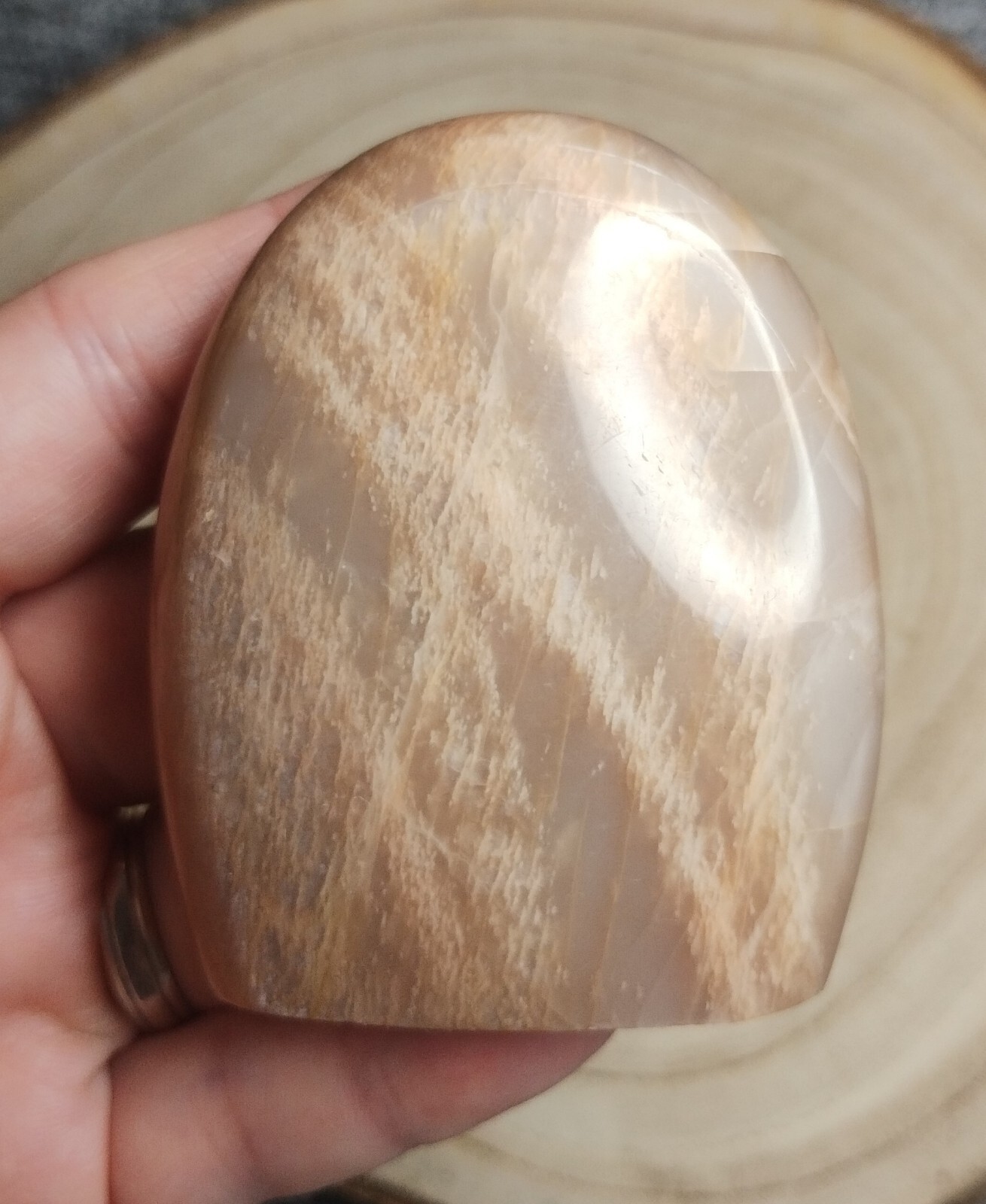 Peach Moonstone Ornament Mineral Healing Freeform Freestanding Polished (B)