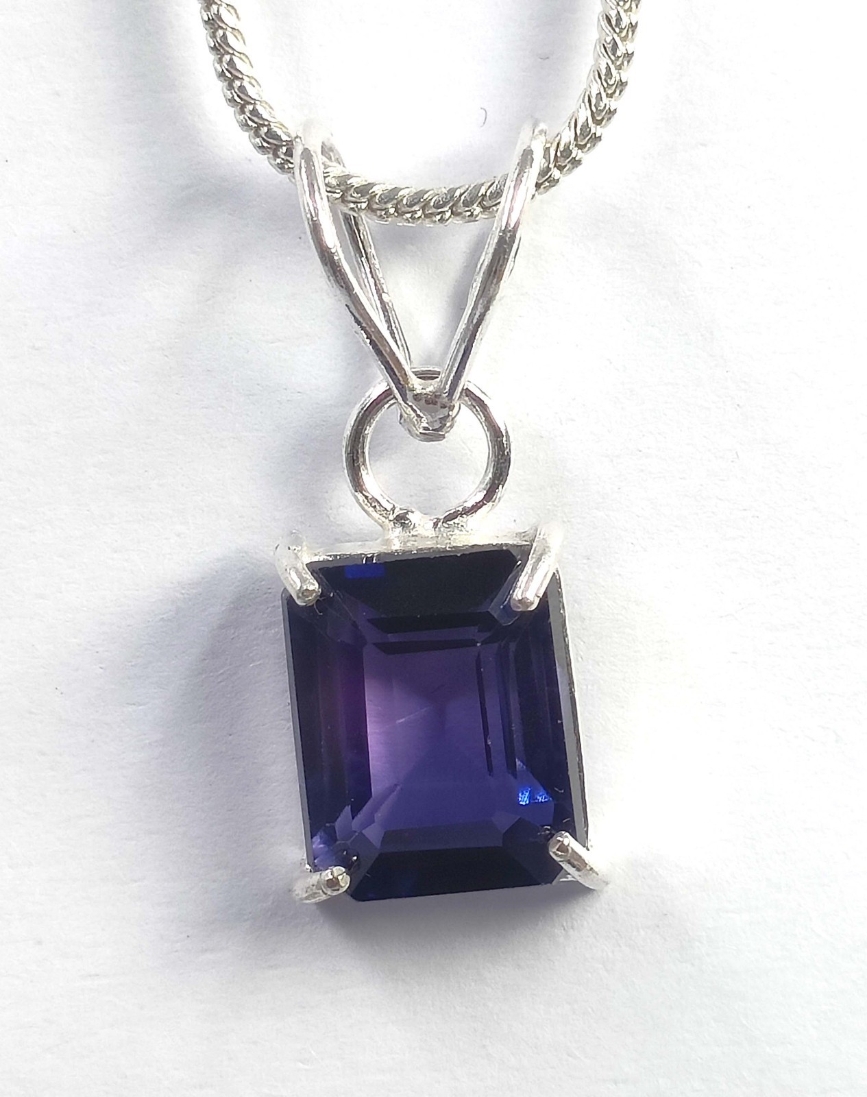 18 Ct Natural Purple Alexandrite Emerald Shape 925 Pendant Silver IGL Gems 6AHR