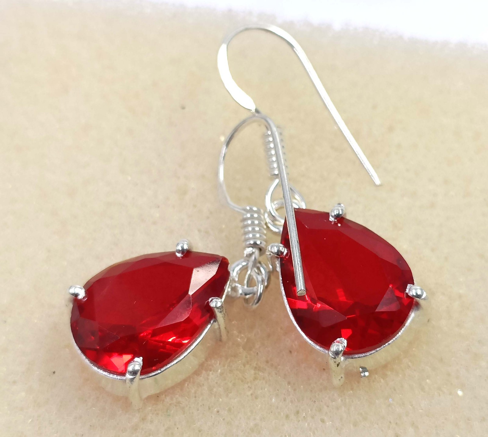 17 Ct Natural Red Ruby Earrings Pear Shape 925 Solid Silver IGL Certified 6AHV