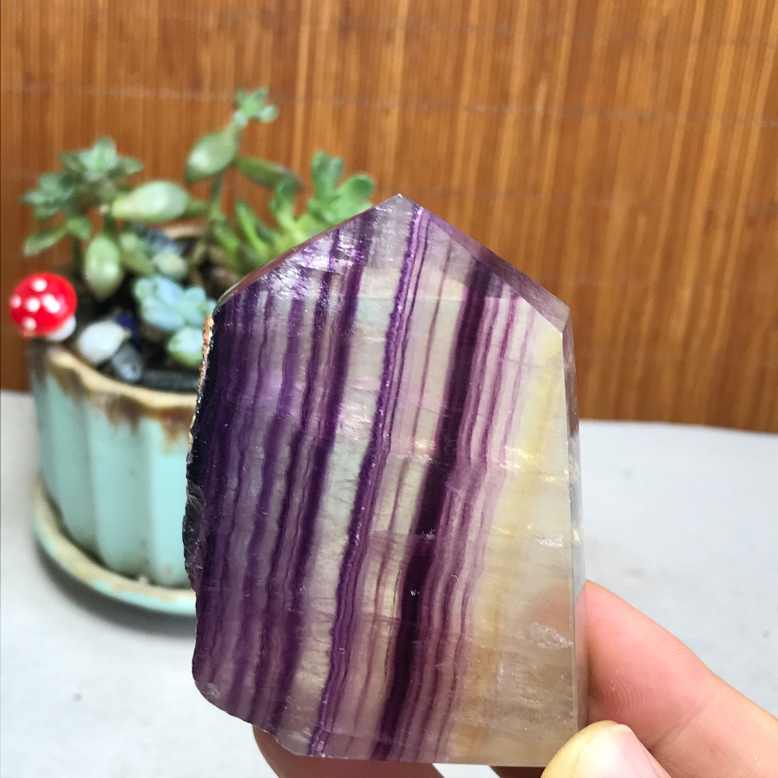 172g Natural candy Fluorite Polish/Rough wand Crystal free standing 75mm A1301