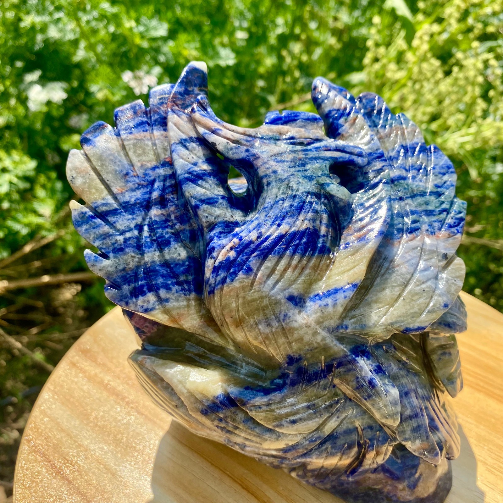 4.85LB Natural Blue Vein Stone Phoenix Carving, Home Decoration