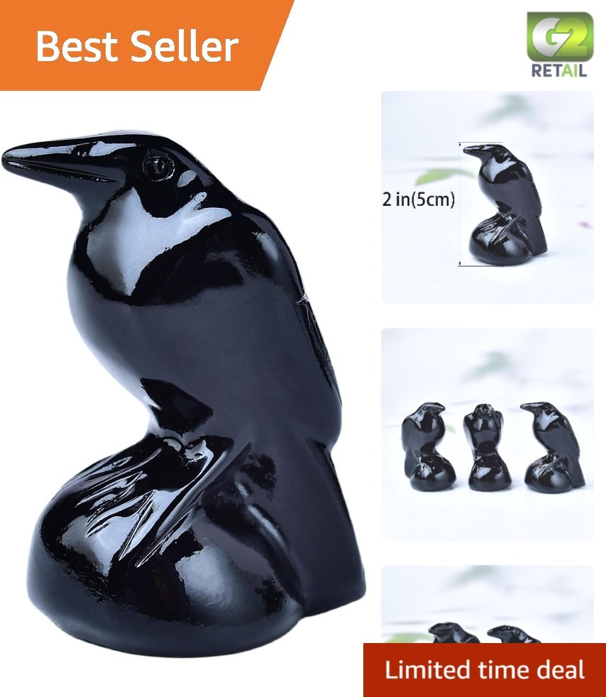 Unique 2” Healing Obsidian Raven Sculpture – Serene Decor & Protective Gift