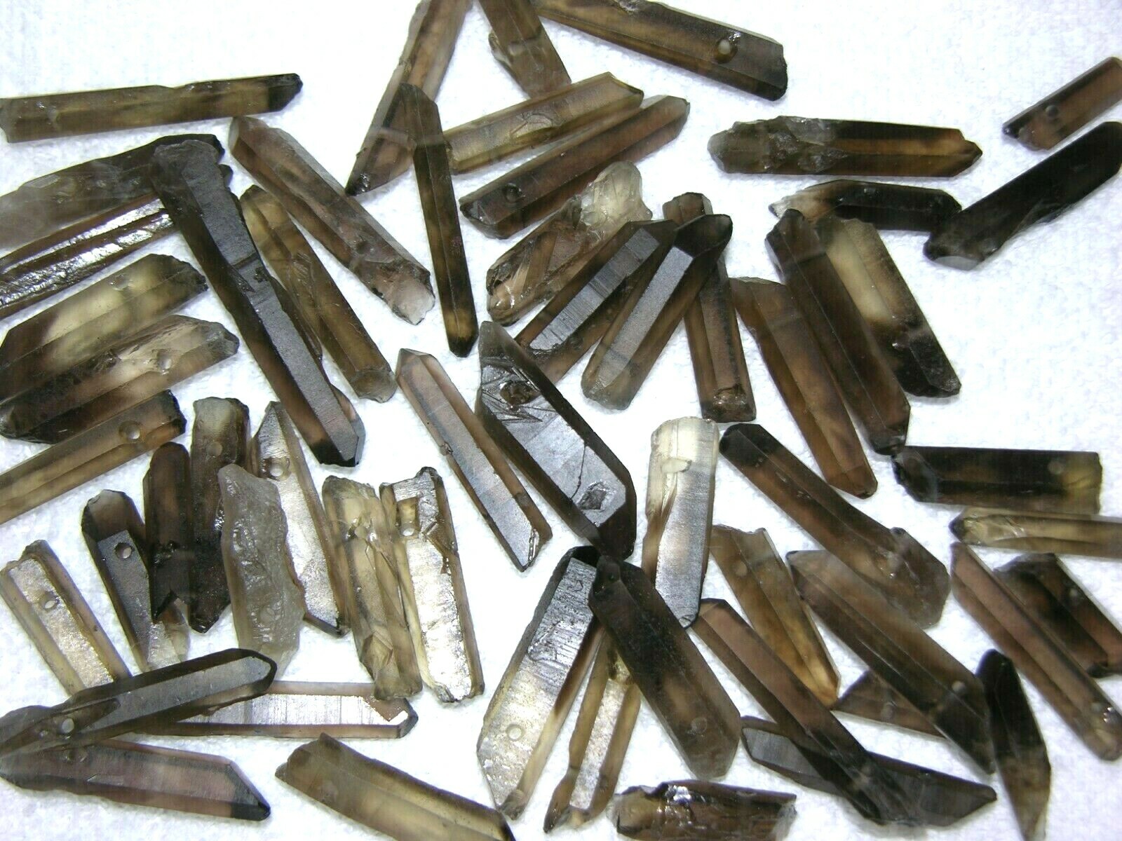 Smoky quartz crystal drilled for necklace/pendant 1-2 inch 6 piece lot