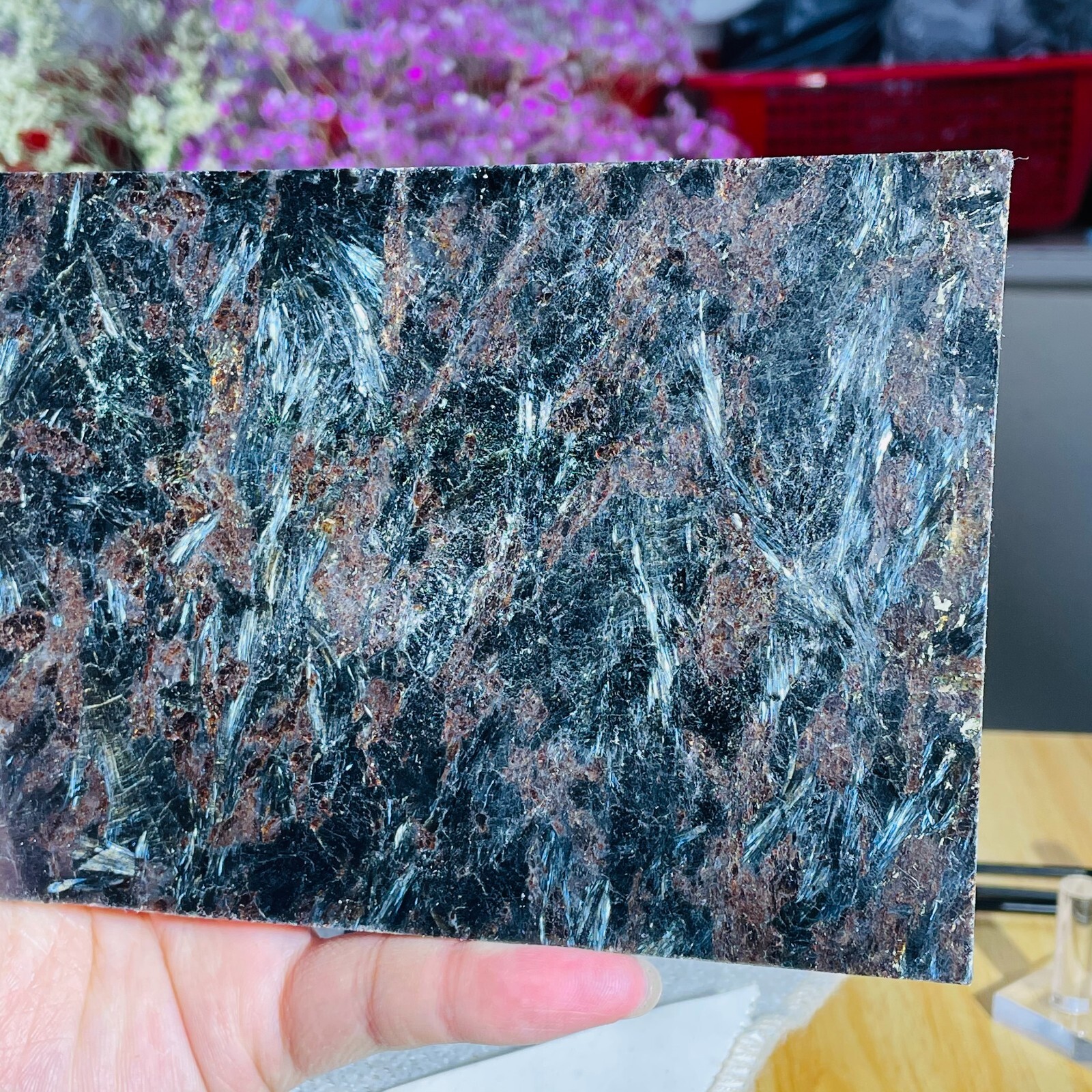 518g Natural Astrophyllite Fireworks Stone Quartz Slice Factory Wholesale
