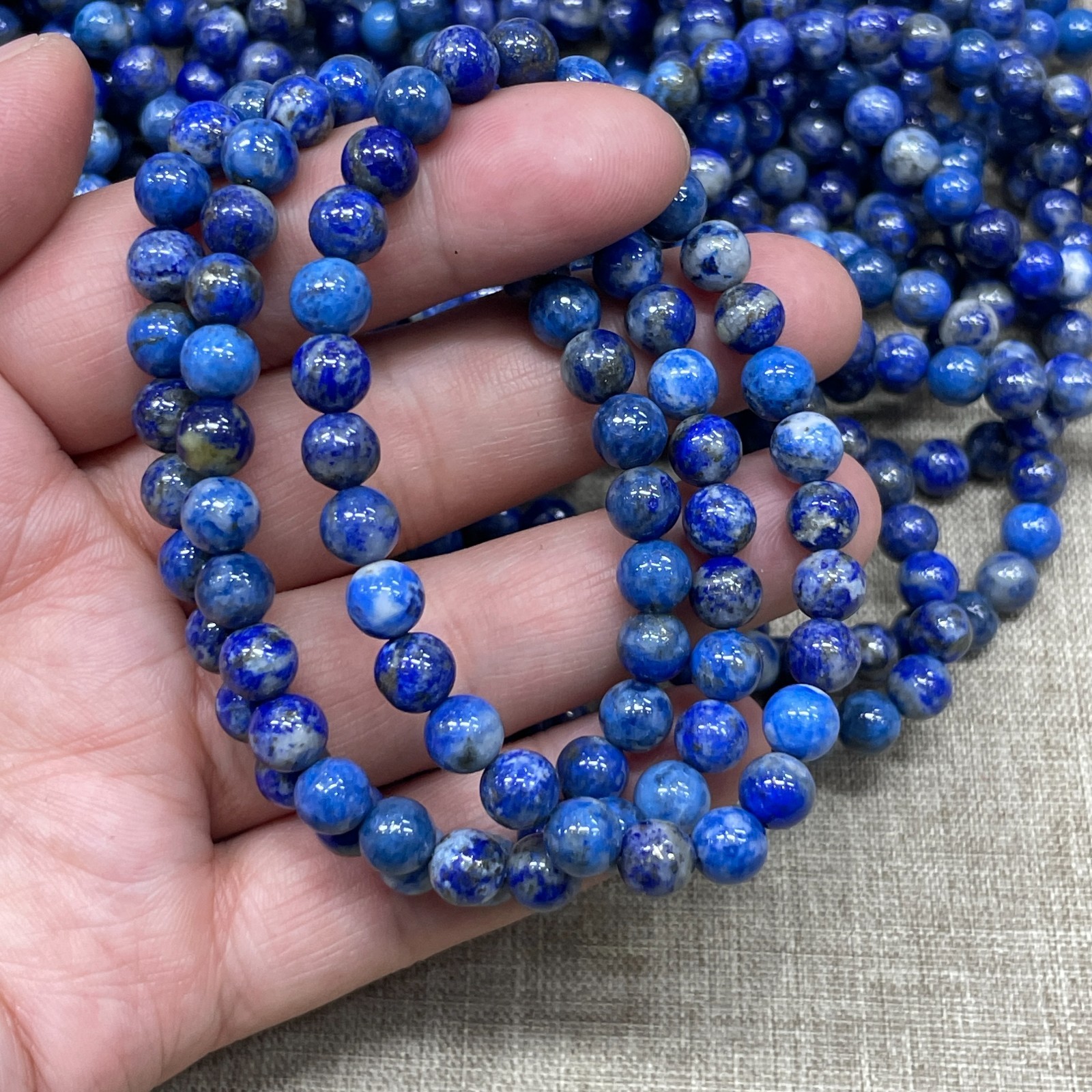 Wholesale 1 Pcs Lapis Lazuli Stone ball beads 6mm 7.5″ crystal Stretch Bracelet