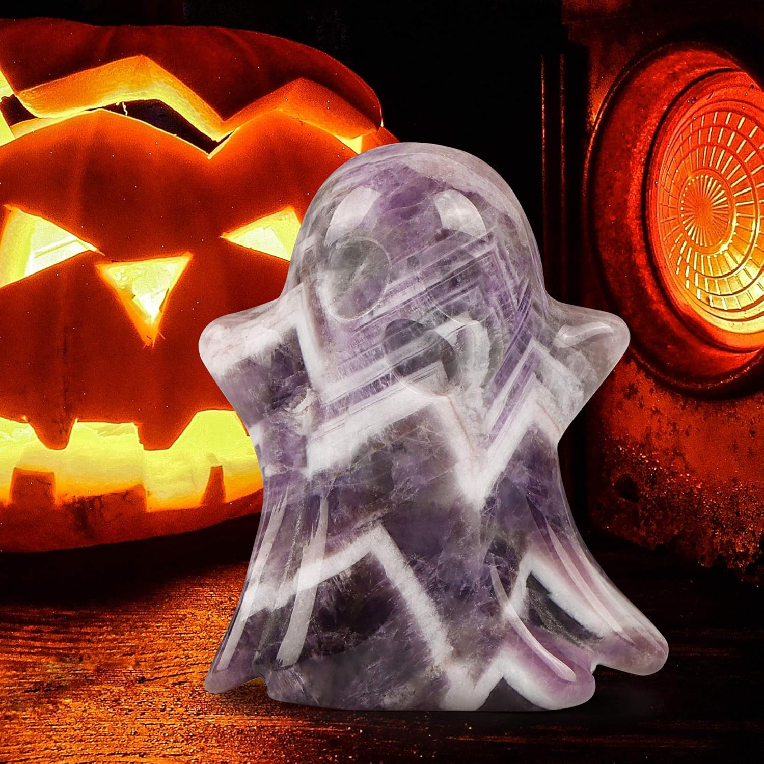 Amethyst Crystal Ghost Statue Crystal Emoji Ghost Figurine Gemstone Hand Carved