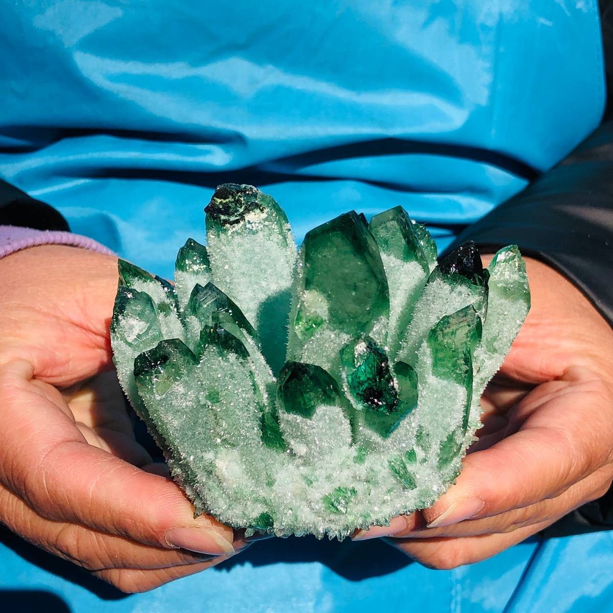 3pieces 2.53LB New Find green PhantomQuartz Crystal Cluster MineralSpecimen 3466