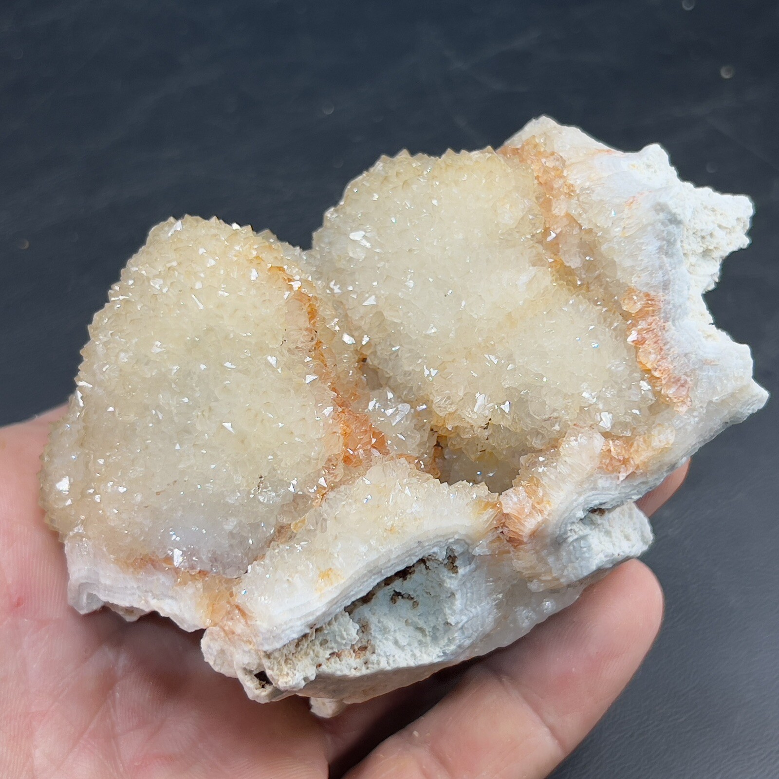 Cloud Quartz Crystal Druse Cluster on Lace Agate | Missouri