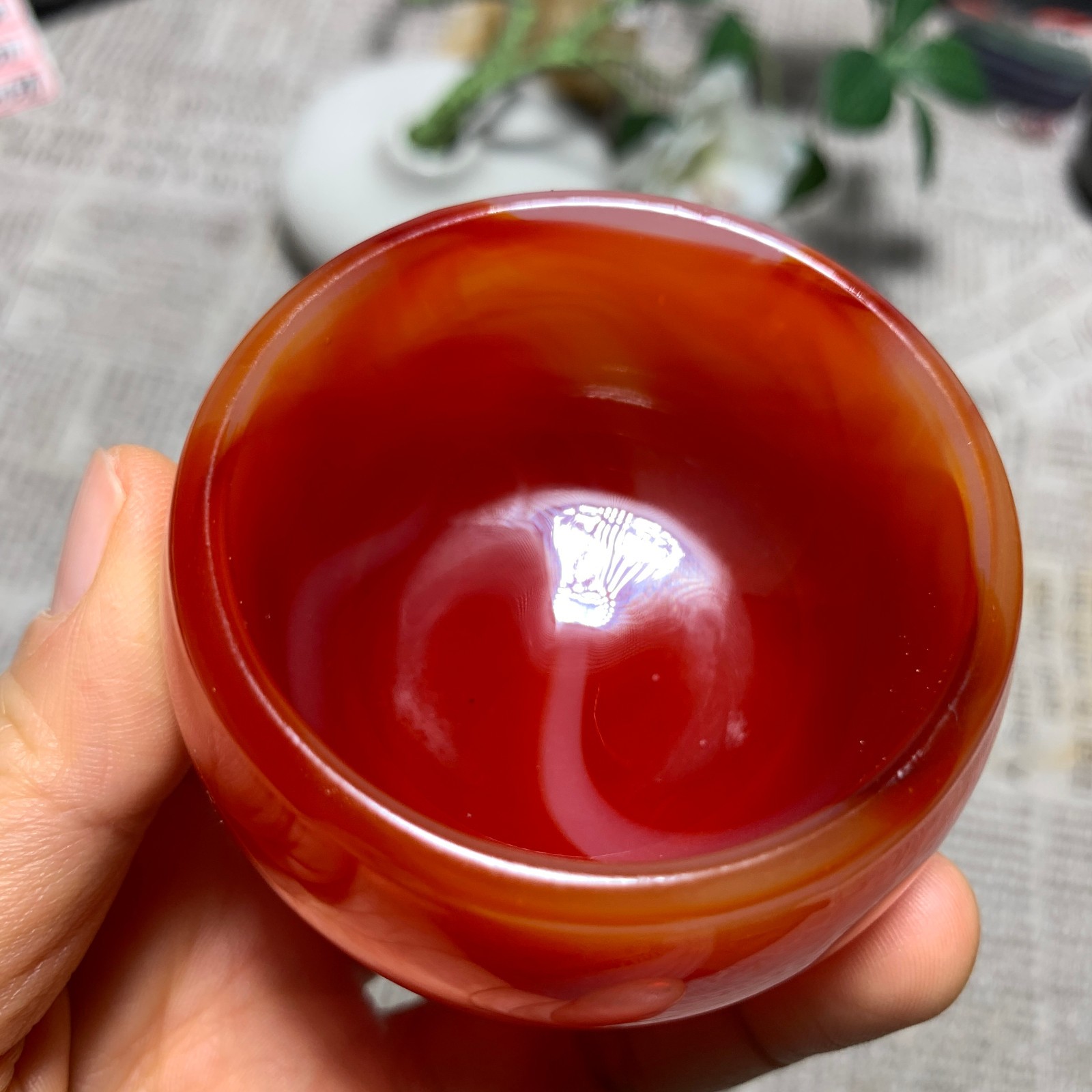 167g Red Agate Bowl Carving Carnelian Cup Glass Cup Reiki Manual Crystal Collect