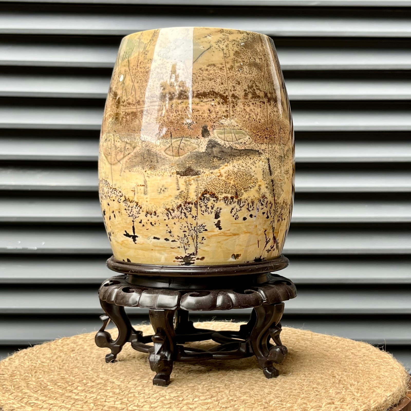 Polished Landscape Stone Vase Brush Pot Crystal Mineral Home Office Decor
