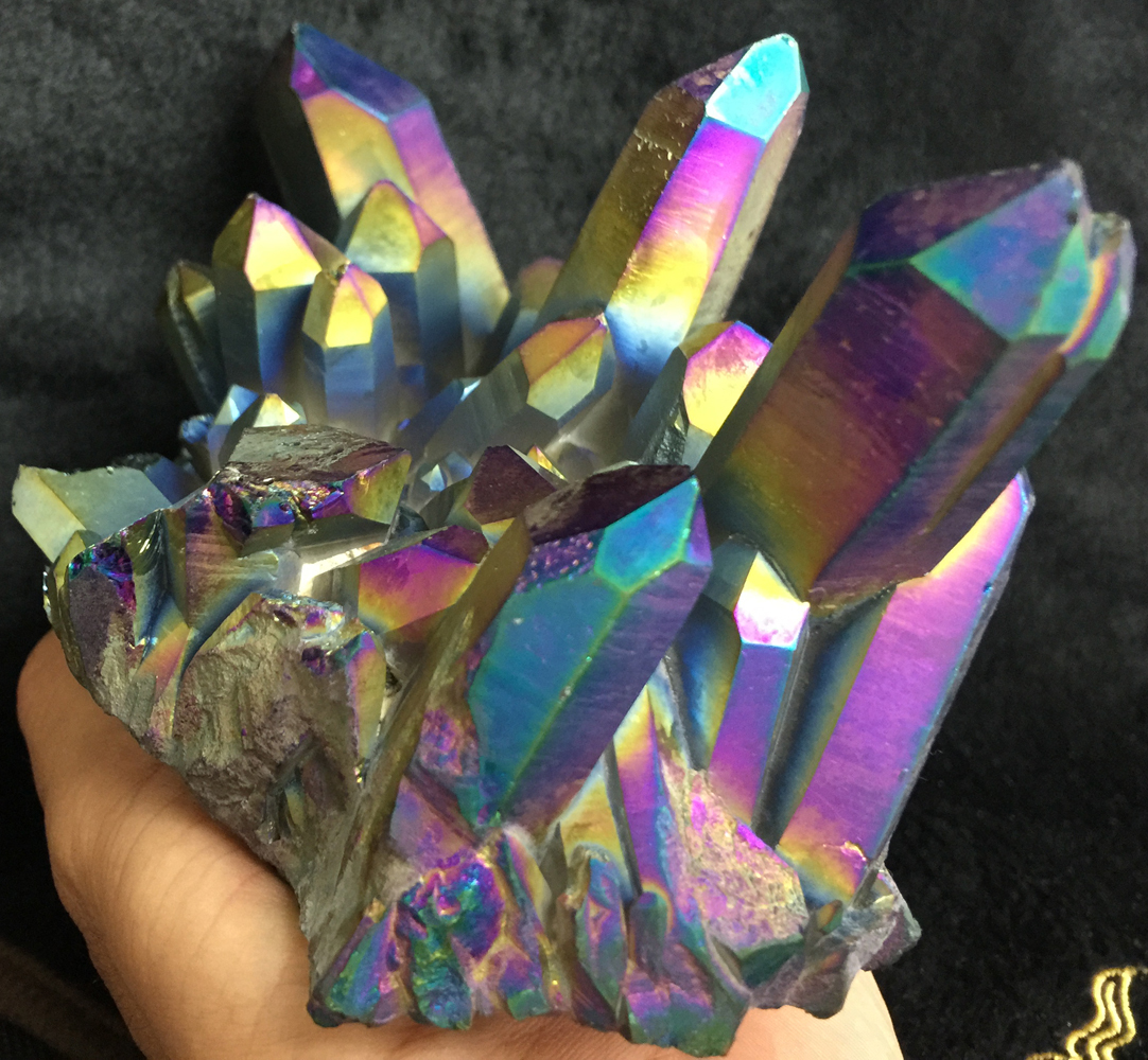 975g WOW!! Rainbow Titanium plated Crystal Cluster, color-changing crystal