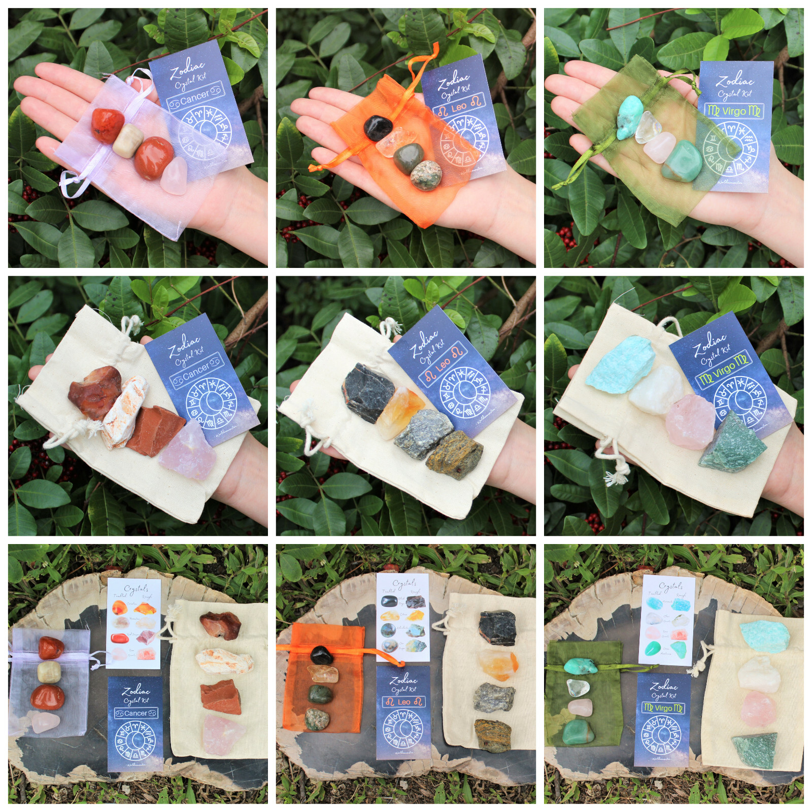 Zodiac Crystal Kit, 4 Stones+Pouch: Choose Rough or Tumble Set – or Both!