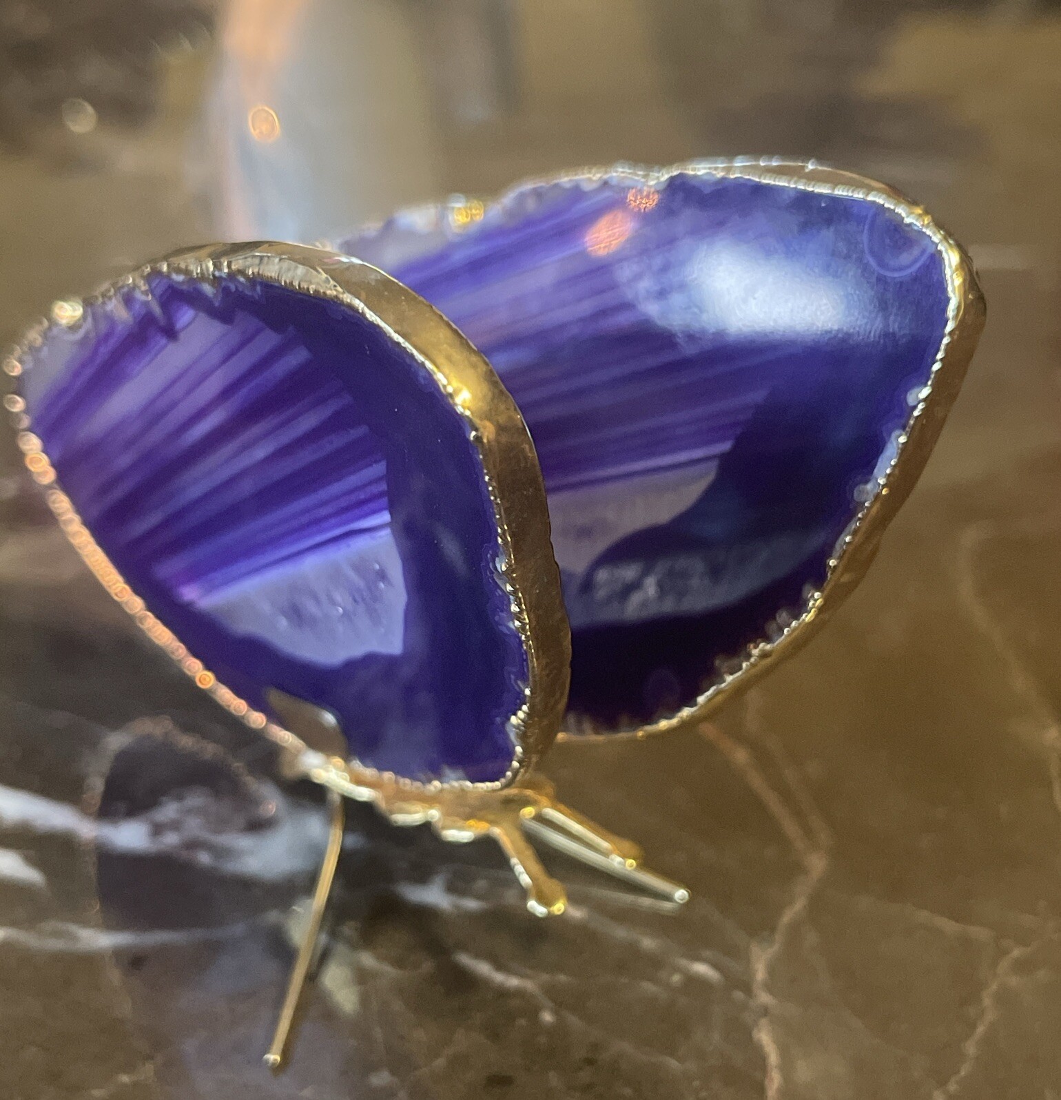 Agate Butterfly In Purple Made in Brazil Sliced Agate Housewarming Gift