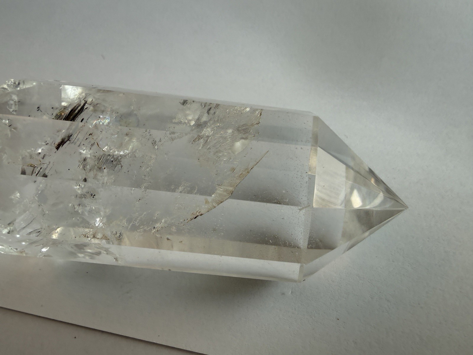 Clear Quartz Crystal Wand Double Terminated Prism Rainbow Inclusions 322g