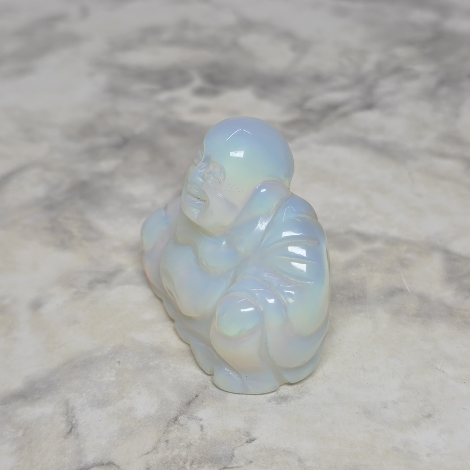 Natural Opalite laughing Buddha Hand Carved Quartz Crystal Healing Home Decor