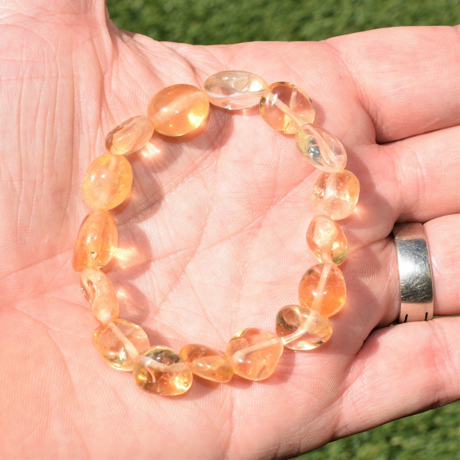 Premium CHARGED Citrine Crystal Nugget Stretchy Bracelet + Selenite Puffy Heart