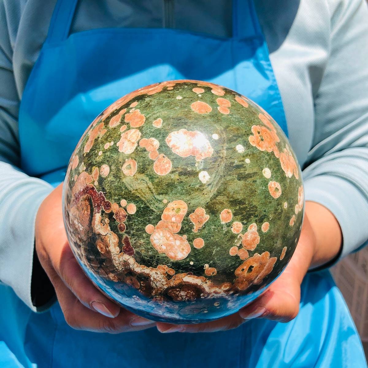 5.58LB Natural Cherry Blossom Agate Crystal Sphere Floral Healing Gem Stone 4853