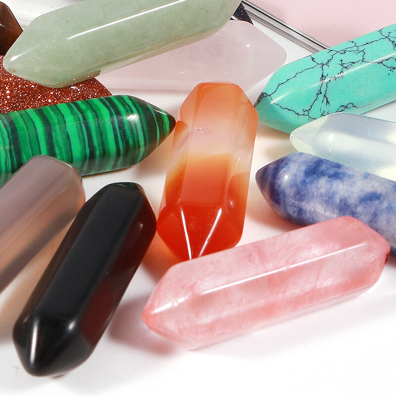 Natural Hexagonal Double Pointed Gemstone Beads Healing Crystal No Hole 50pcs