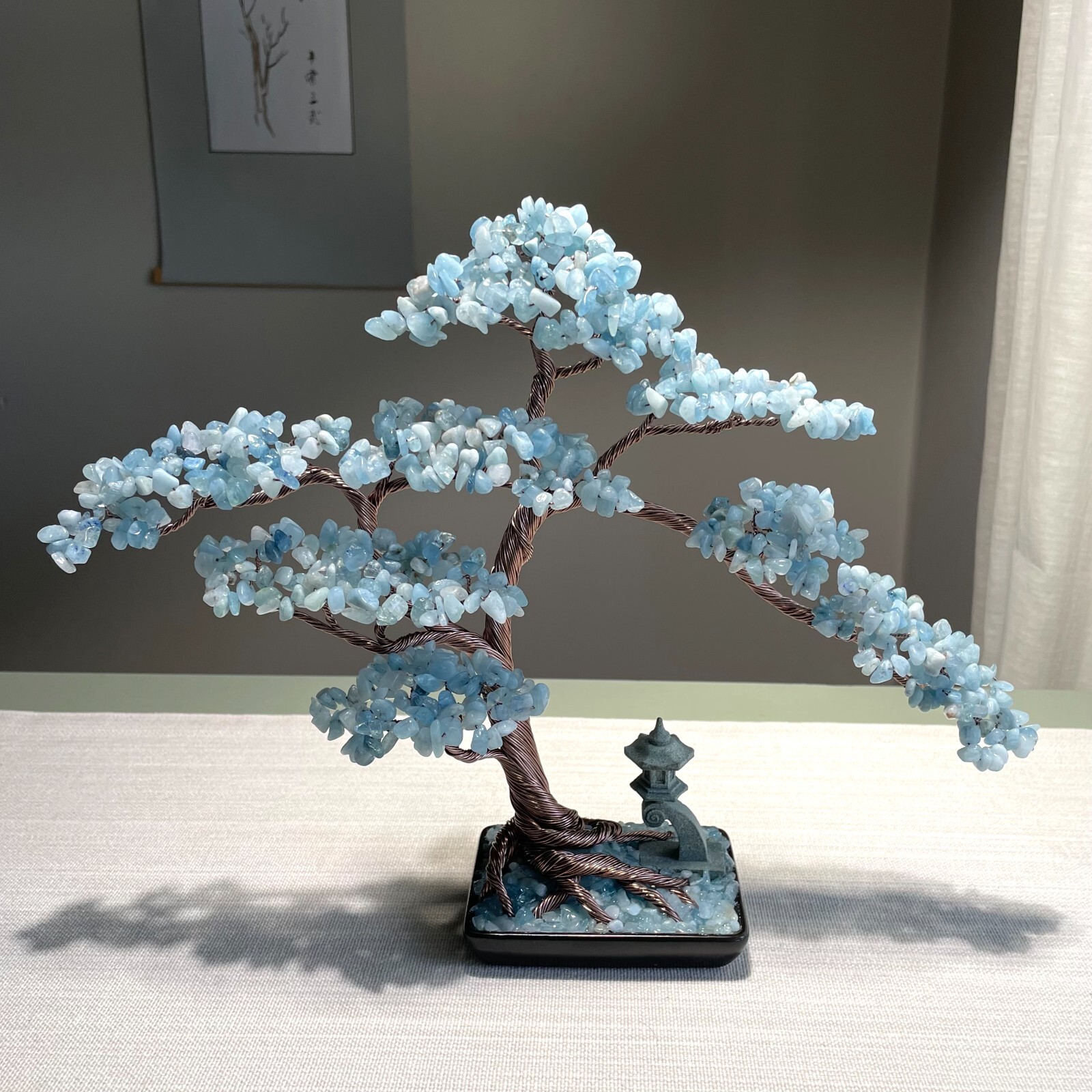 Large Aquamarine Pagoda Bonsai Crystal tree Natural gemstone tree