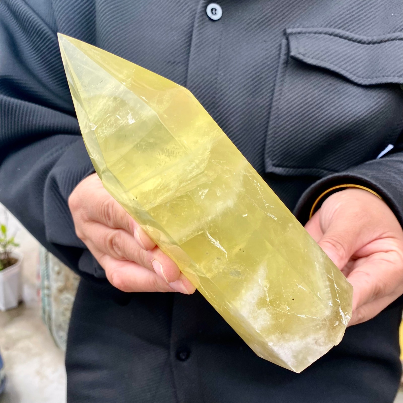 1.92LB Natural yellow crystal obelisk Crystal energy column Reiki healing-