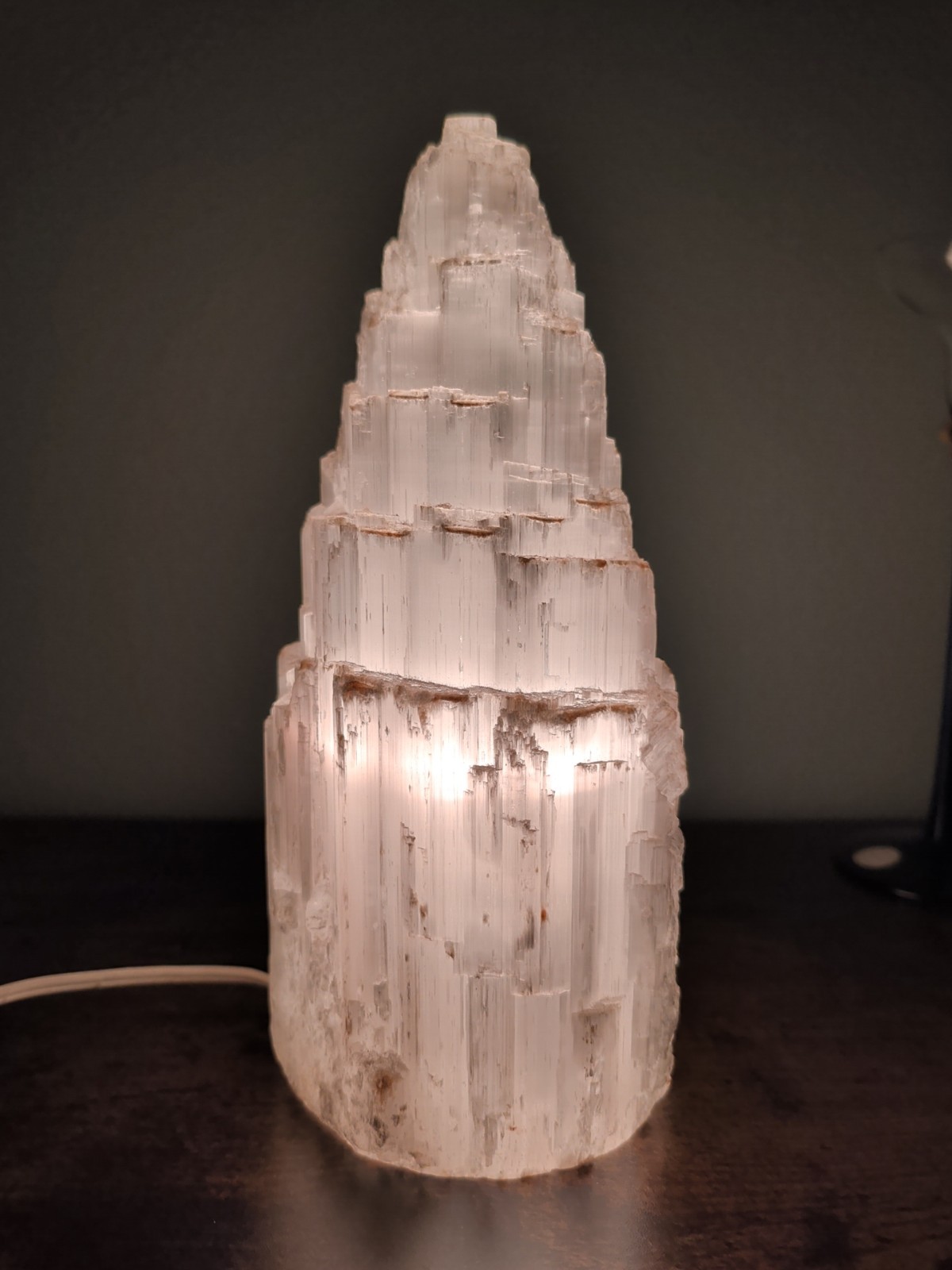10″ Selenite Table Lamp White Crystal Tower Healing Mood Light Strengthen Memory
