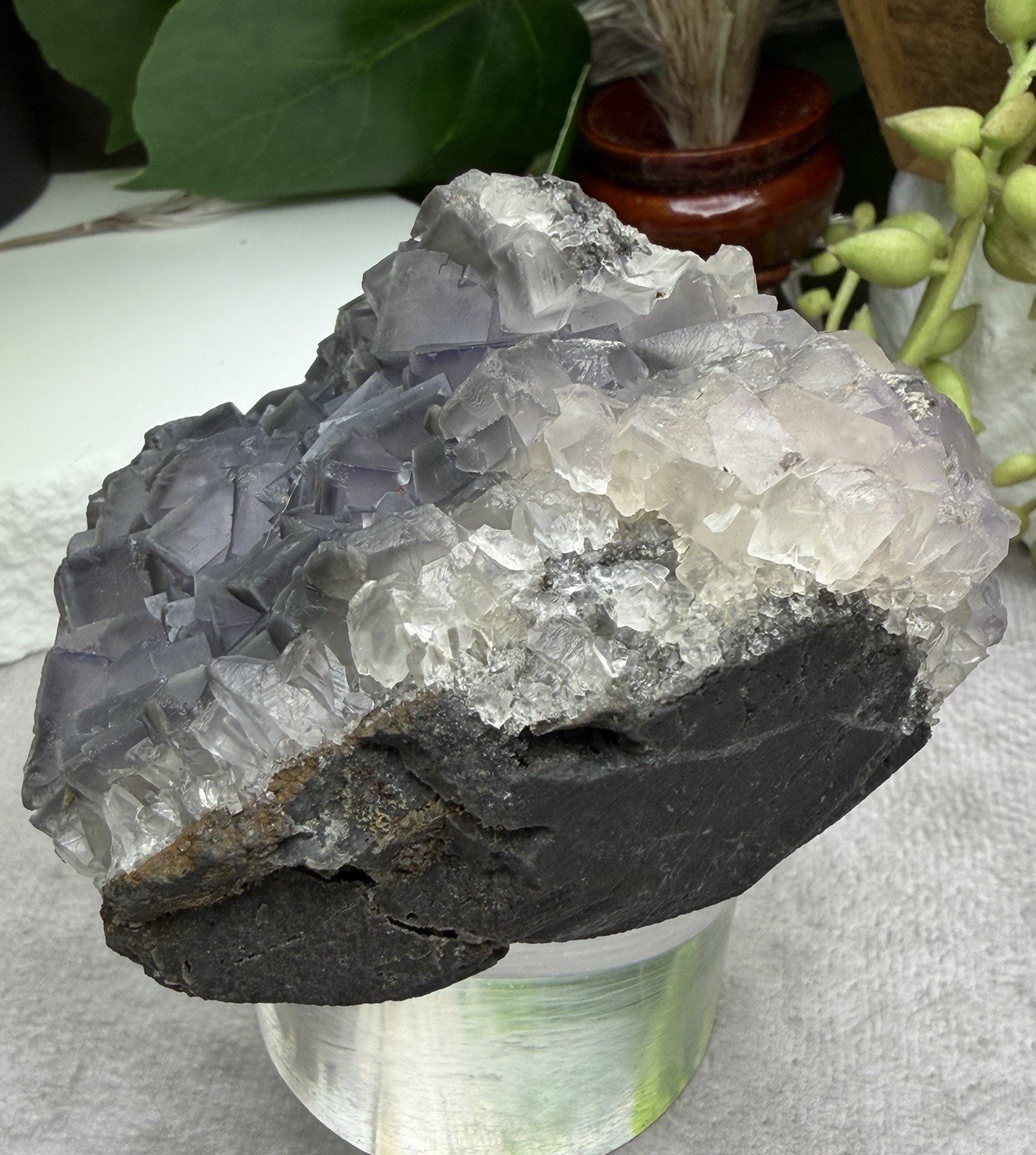 Crystal 242g QR Code Cube Grey Fluorite UV Reactive Cluster Specimen Mineral