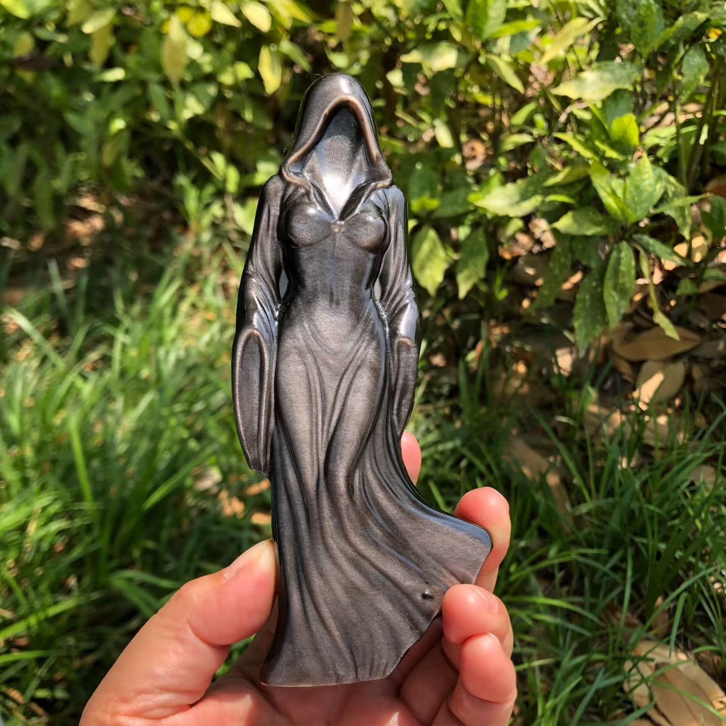 Natural silver Obsidian Hand Carved Quartz Witch Skull Crystal Reiki Healing 1pc