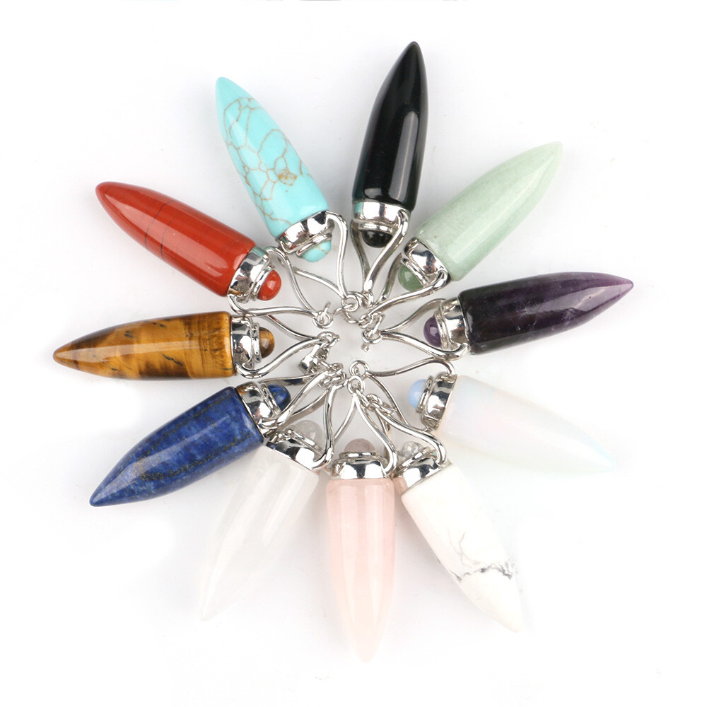 Natural Crystal Point Bullet Cone Chakra Chain Pendulum Stone Dowsing Pendant