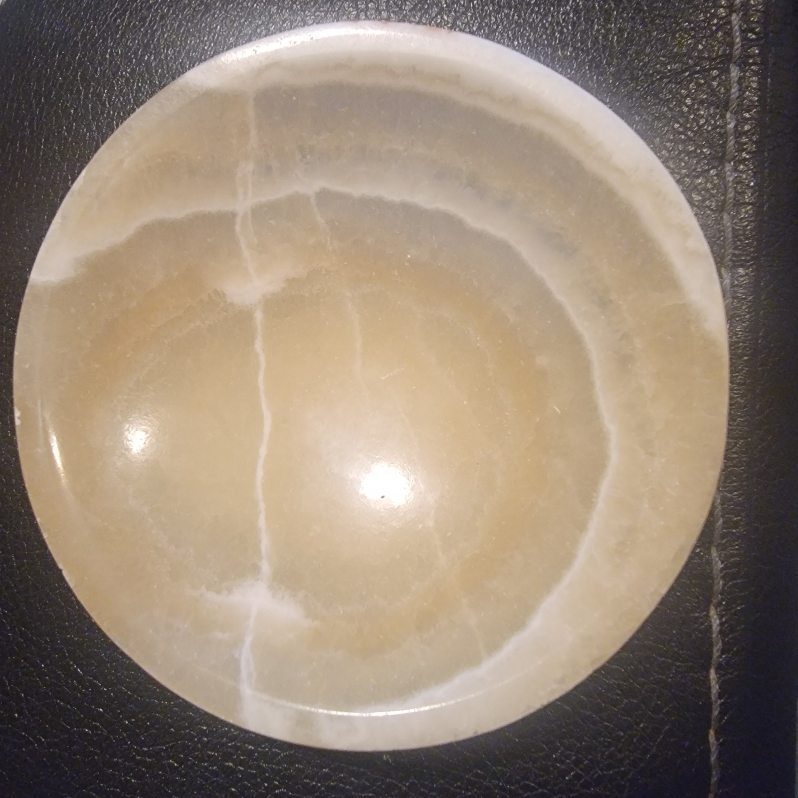 Aragonite Bowl 4 1/8″ Hand Carved Polished Natural Stone with Calcite Crystals