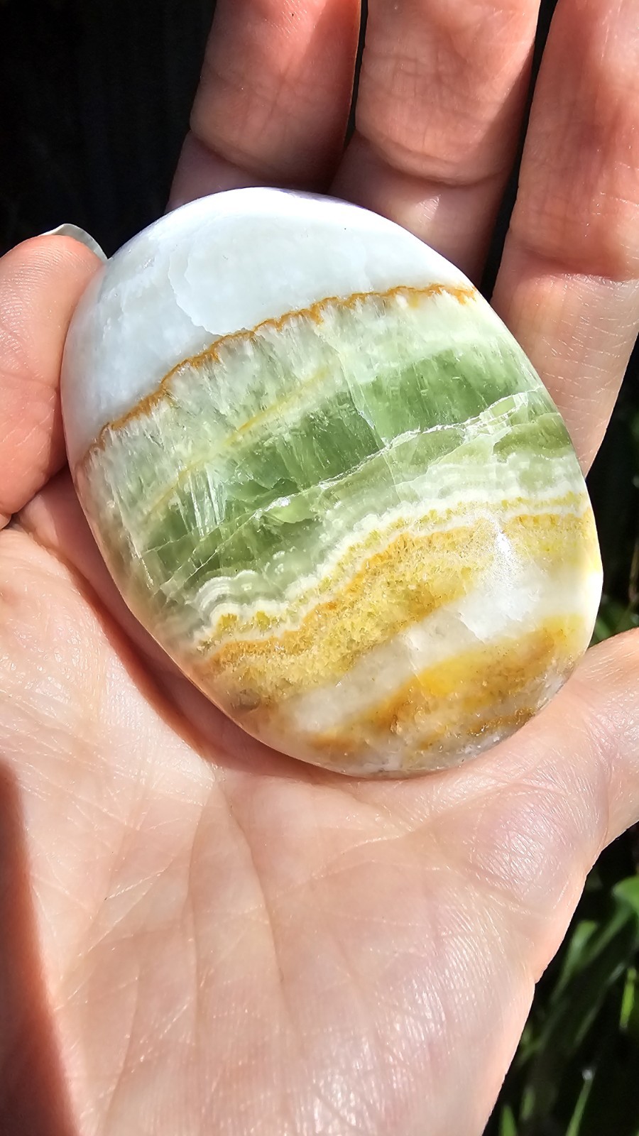 Large Green Banded calcite Palmstone palm crystal 100g 6.4cm Caribbean