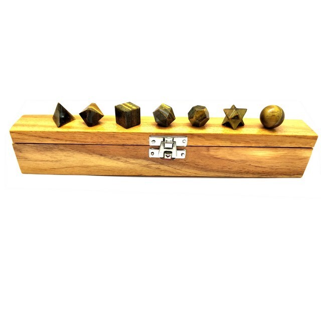 Tiger Eye Crystal Geometry 7 Pcs Platonic Solid Sacred Set Gift For Her, Him