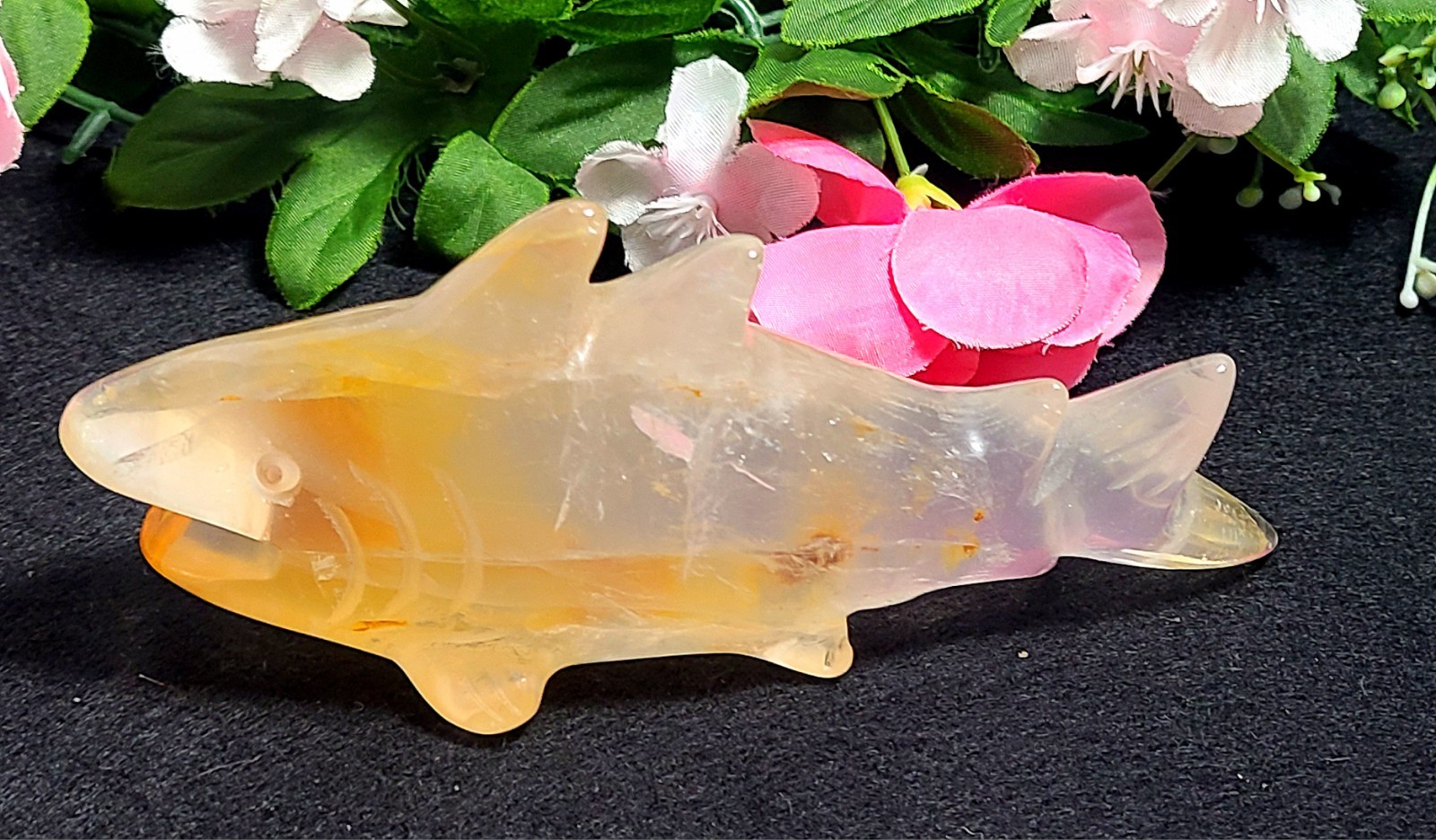 X Large 5.6″ Unique 252g Golden Healer Quartz Shark Sea Crystal Carving