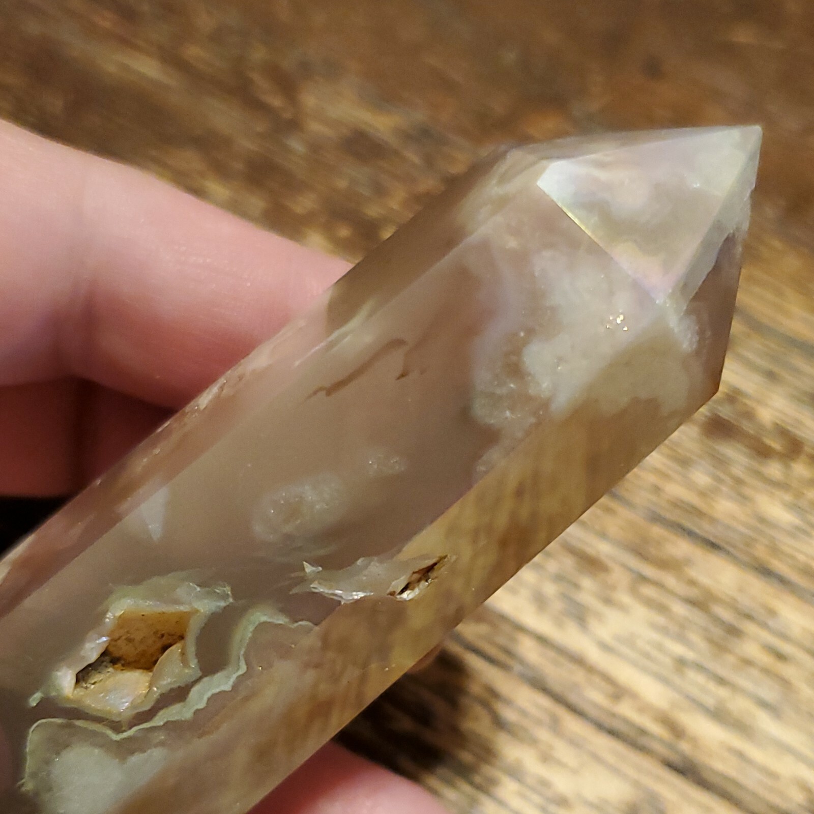 Aura Flower Agate Cherry Agate Crystal with Druzy Vugs Tower Point 3.03in 92g