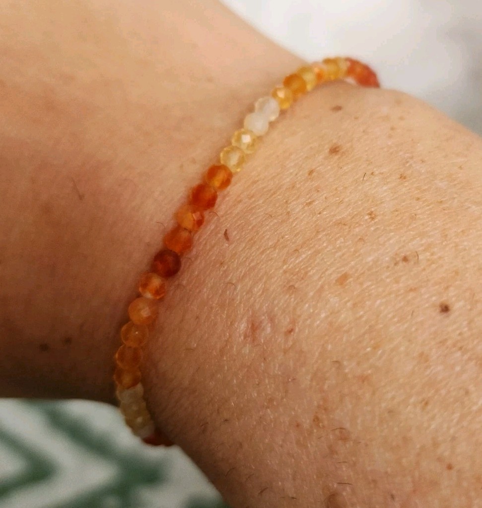 Natural 3mm Red Carnelian Bracelet Crystal Multi-Faceted Beads w Clasp