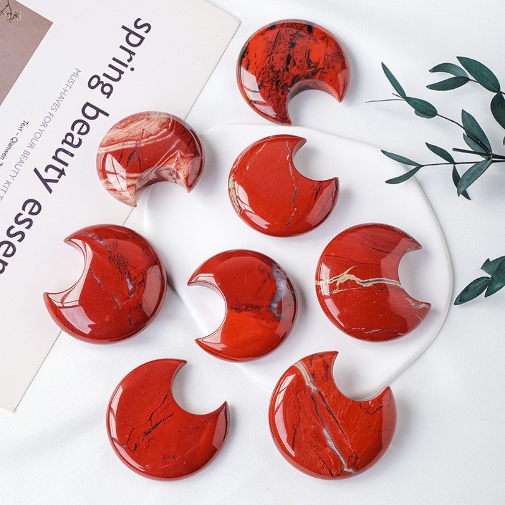 Natural Red Jasper Moon Carving Healing Crystal Reiki Stone Home Decor 1PCS