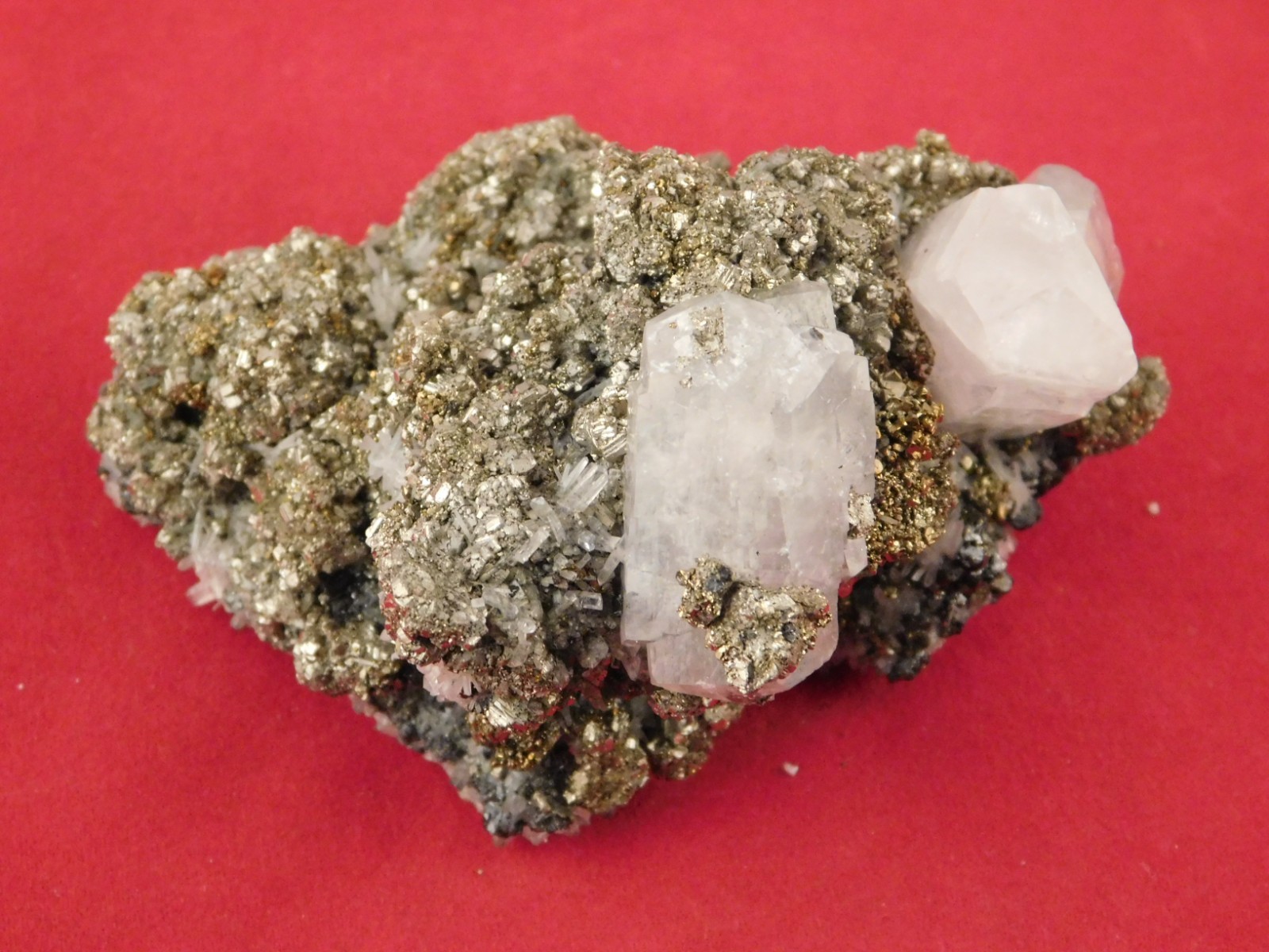FLUORESCENT Calcite Crystal Cluster with Druzy Pyrite Crystals Peru 161gr