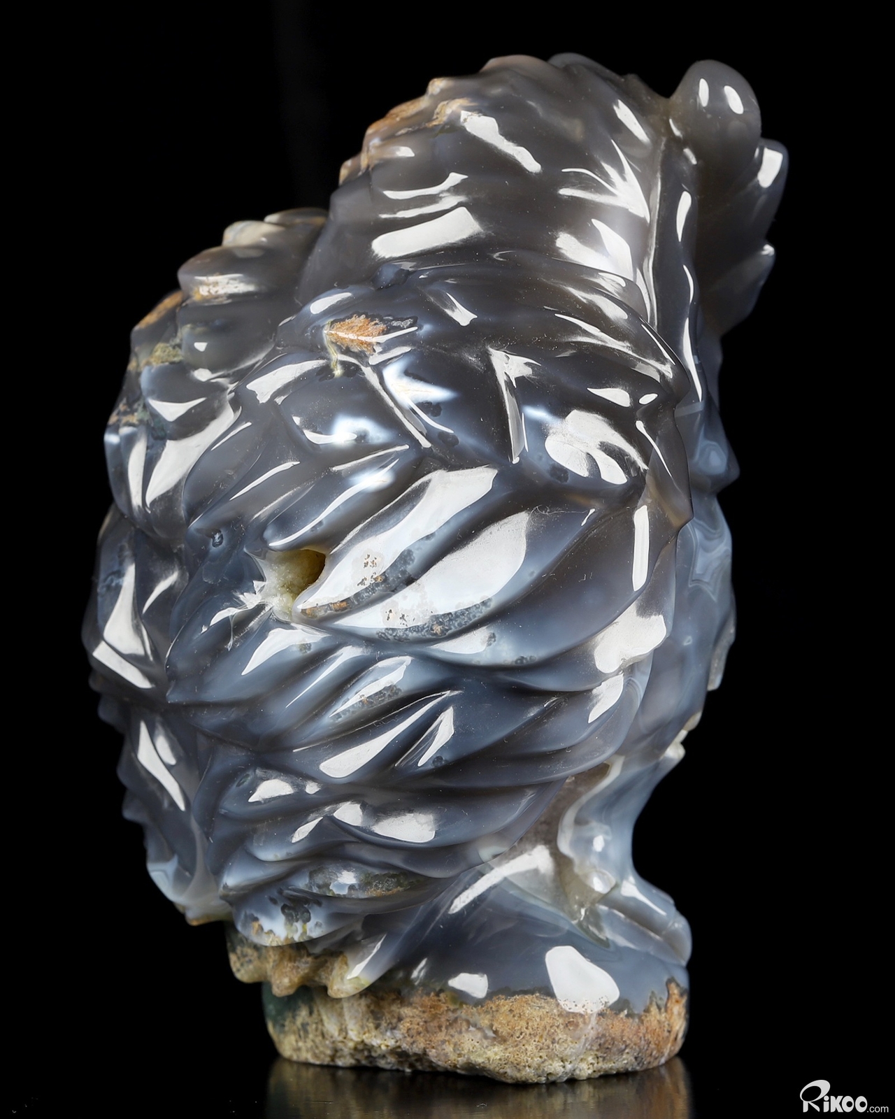 5.6″ Agate Geode Hand Carved Crystal Owl Sculpture, Crystal Healing