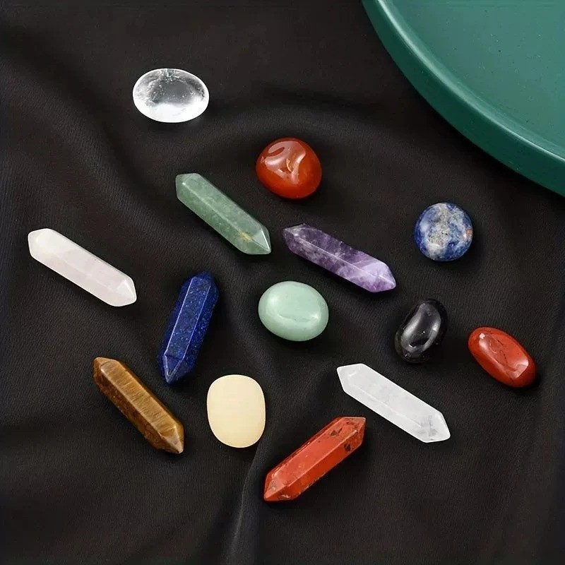 14pcs Pointed Quartz Crystal Chakra Healing Stones and Crystals Set Hexagon Rose