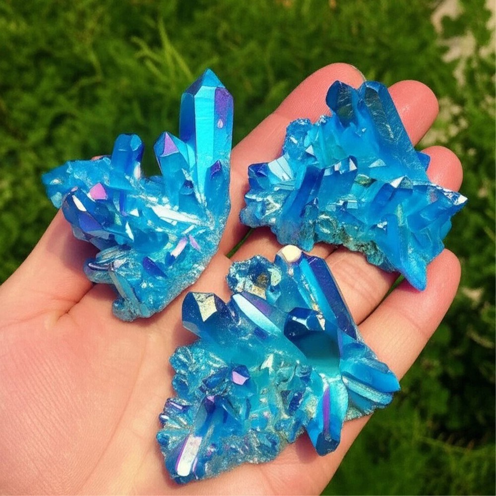 80-100g Titanium Aura Blue Crystal Rainbow Healing Cluster Geode Rock Decor Gift