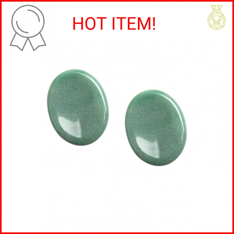 Acxico 2Pcs Jade Palm Stone Green Rock Crystal Healing Reiki Polished Worry Ston